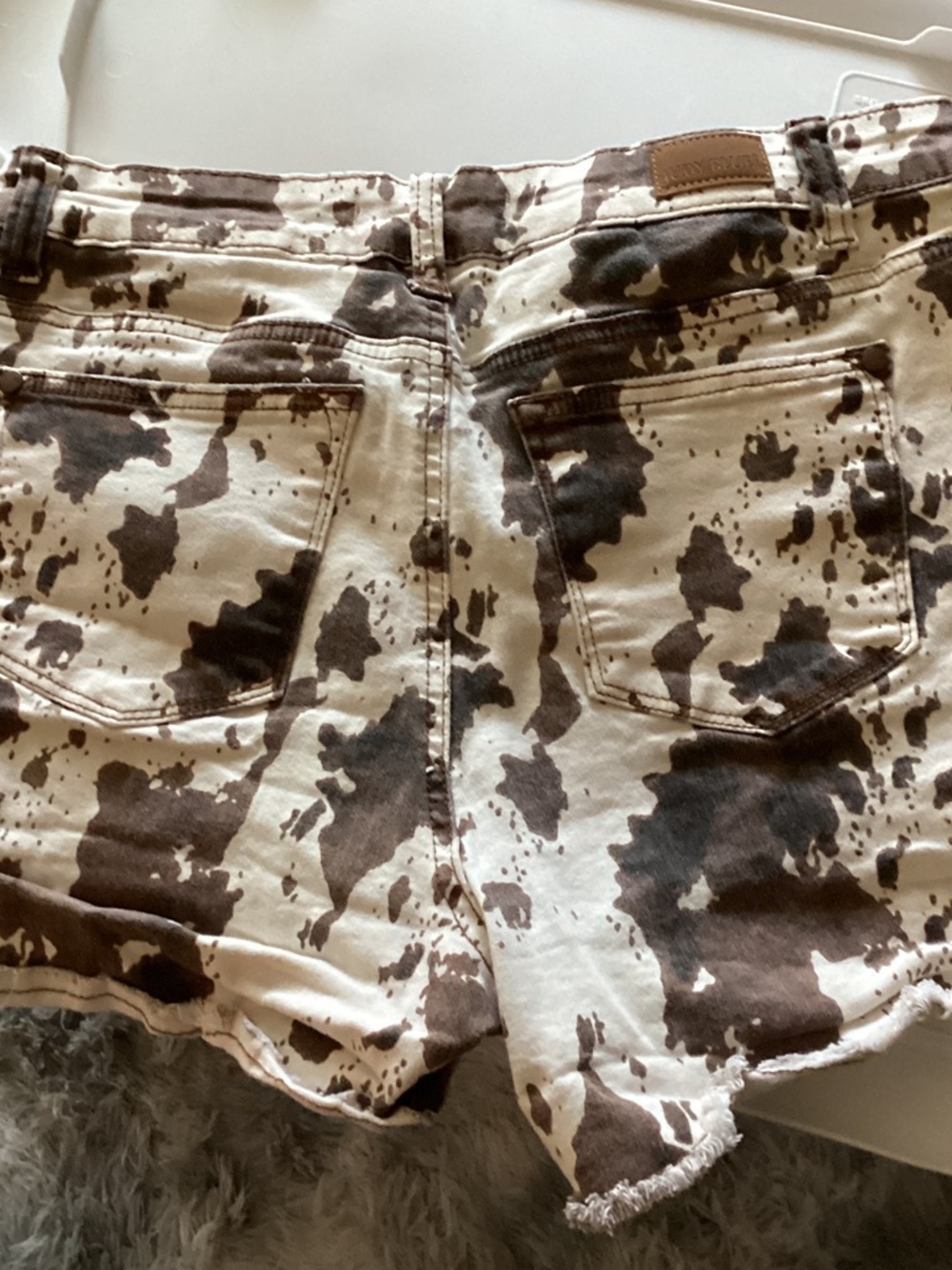 Judy Blue Cow Print Jean Shorts - Brown & White - Picture 2 of 4